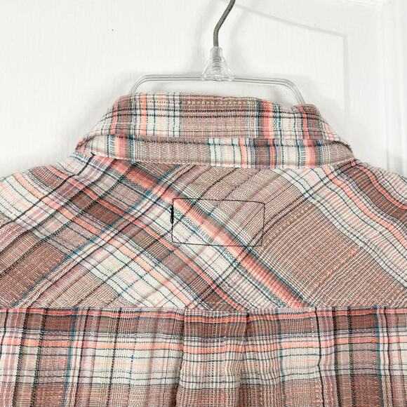 NWOT CURRENT/ELLIOTT Top S Plaid Beige Brown Multi Pocket Long-Sleeve Cotton - Picture 9 of 16